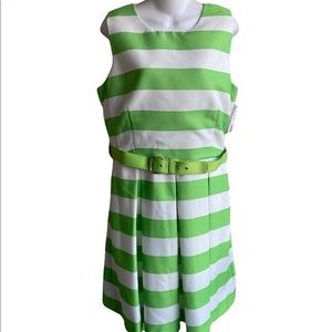 NWT Madison Leigh Woman's Lime Green & White Stripe Sleeveless Dress A-line